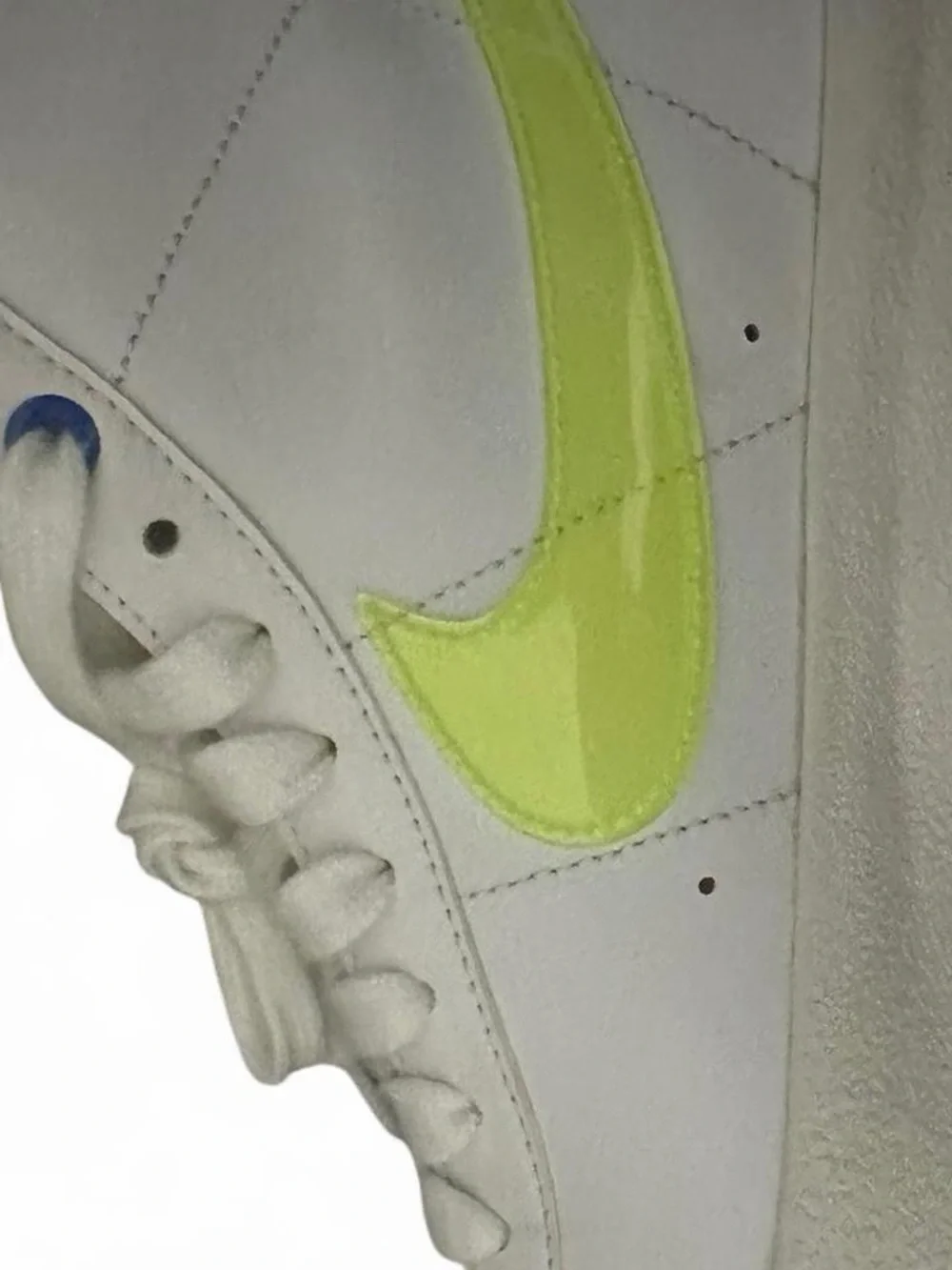 Nike White High-Top Blazers Sneakers with Neon Yellow Swoosh and Red Collar